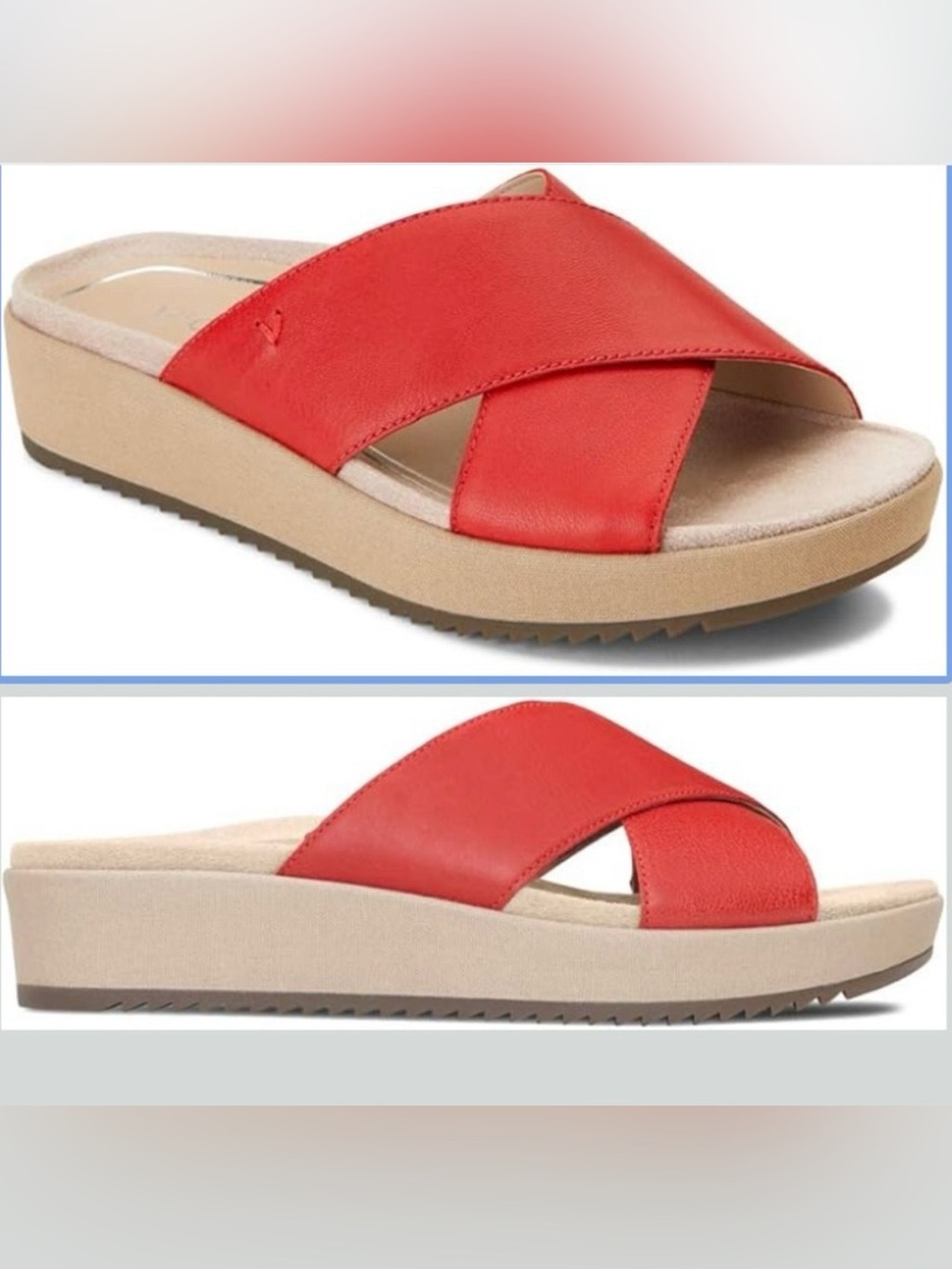 NWOB Vionic Hayden Sandals Slides in Cherry Red Leather Women’s 11 - Picture 2 of 13